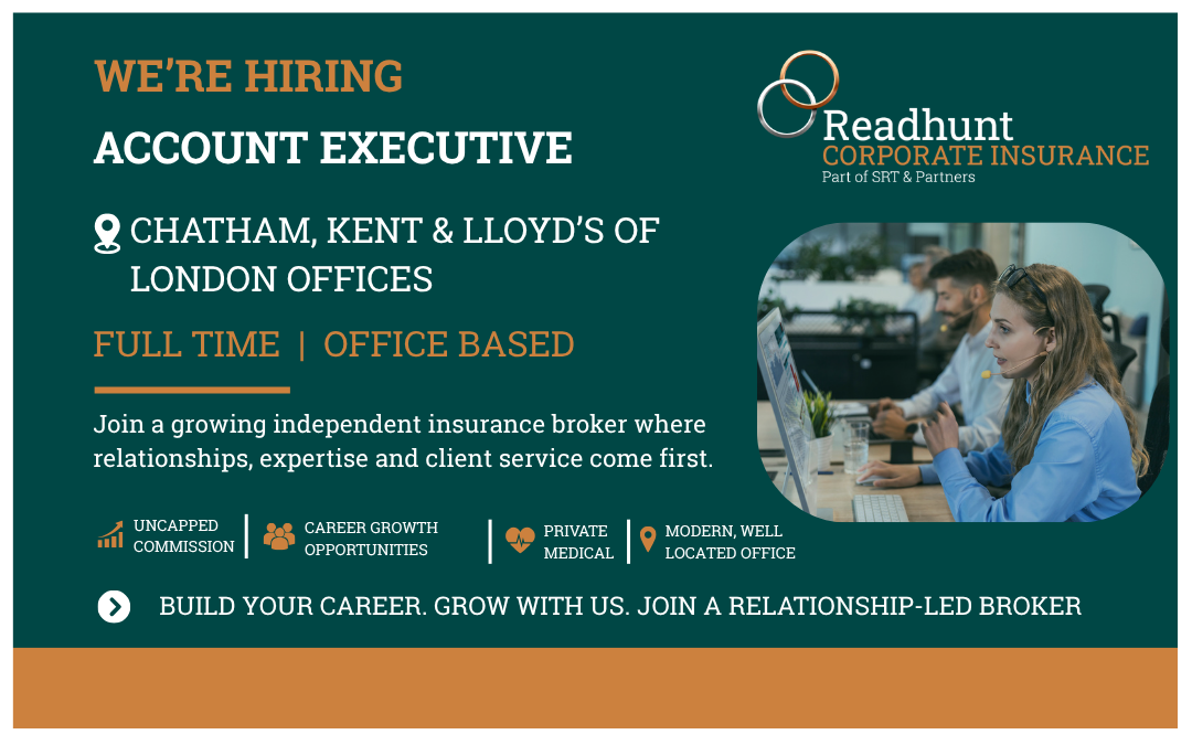 Job advert for Account Executive role for Readhunt with an image of people working on computer and based job role information
